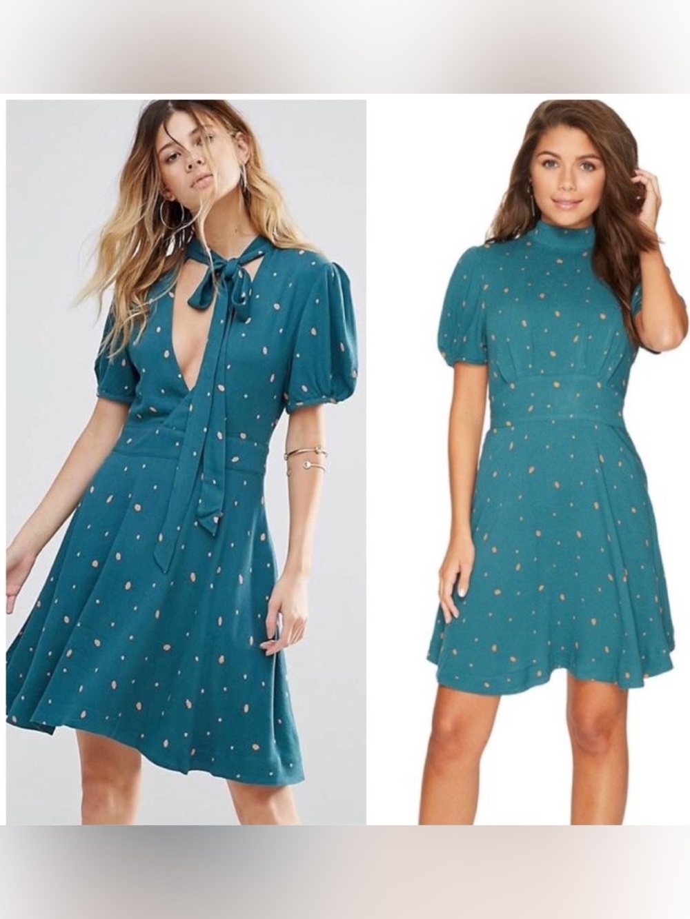 Free People Reversible Abbie Dress Mock Neck Polka Dot Mini Dress 60s 70s Vibes
